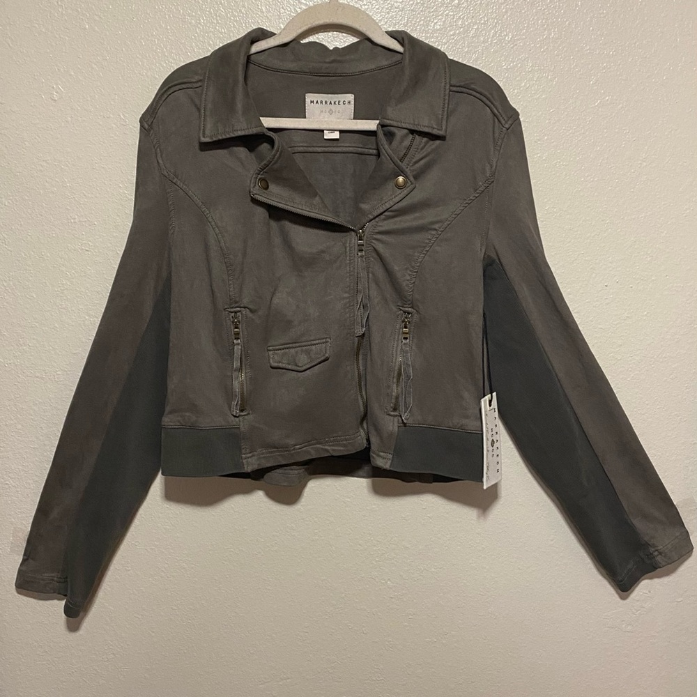NWT Marrakech “Monica” Moto Jacket Vegan Leather Faux Suede Full Zip | Gray | L - Picture 3 of 7